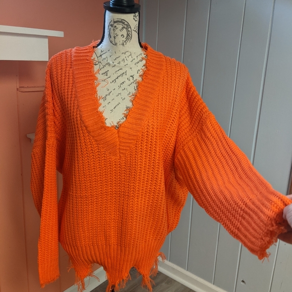!!! SALE  --- FRAYED ORANGE SWEATER - Picture 10 of 14